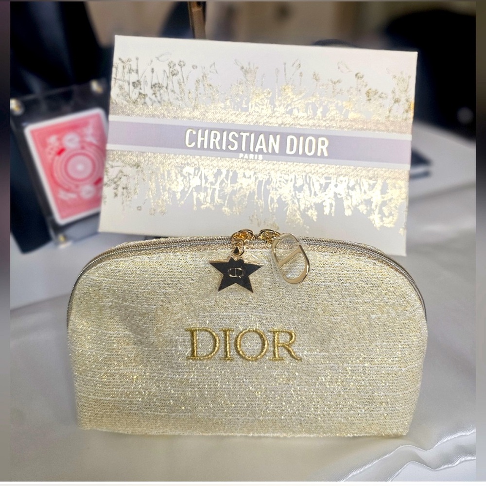 Dior Beauty Glittered Pouch w/ Large Zipper Charm! W/box - Picture 1 of 9